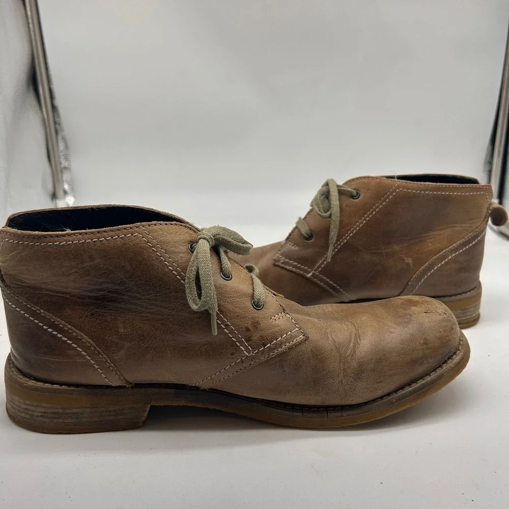 Bed Stu Mens Tan Distressed Leather Chukka Boots Lace Up Round Toe Size 11.5